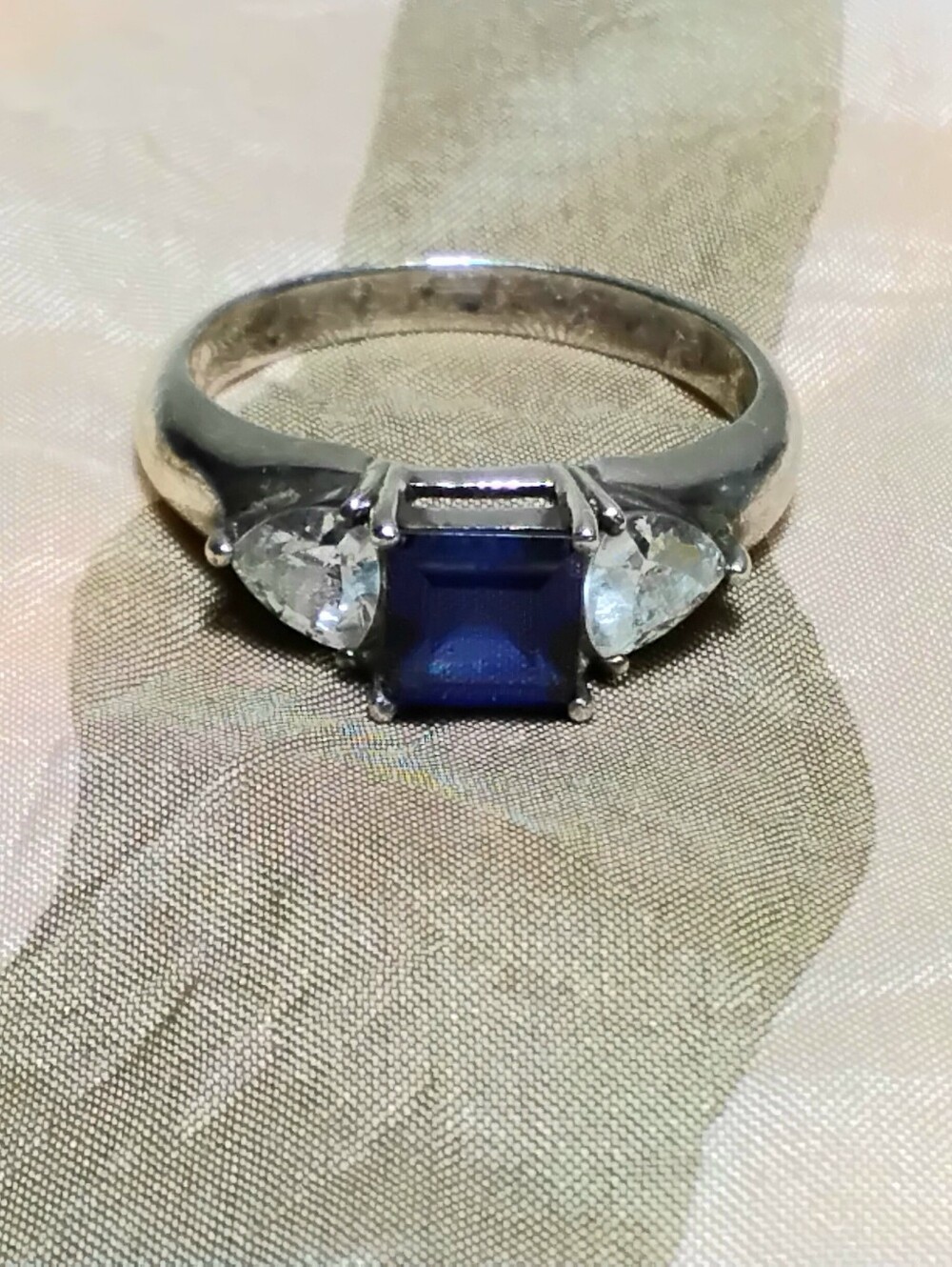 925 Silver Sapphire Diamonique Ring Sz 8-1/2